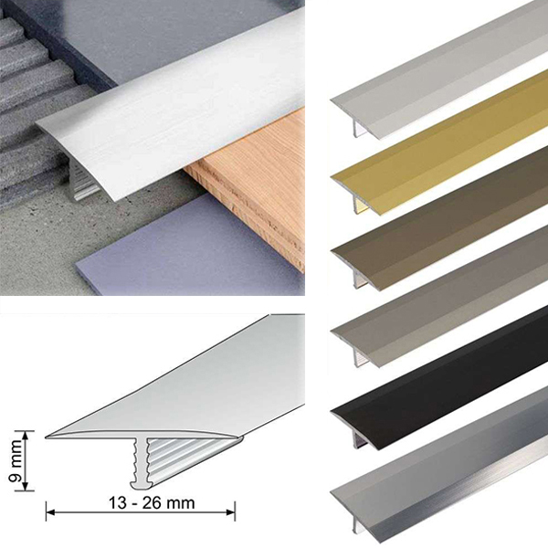 13mm Anodised Aluminium Door Threshold Trim T Bar Transition Strip For Tiles