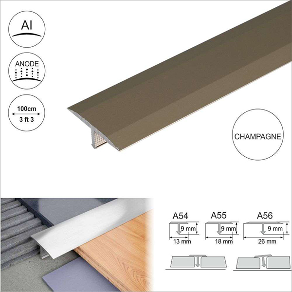 13mm Anodised Aluminium Door Threshold Trim T Bar Transition Strip For Tiles