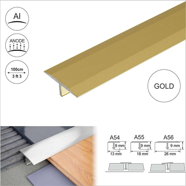 13mm Anodised Aluminium Door Threshold Trim T Bar Transition Strip For Tiles