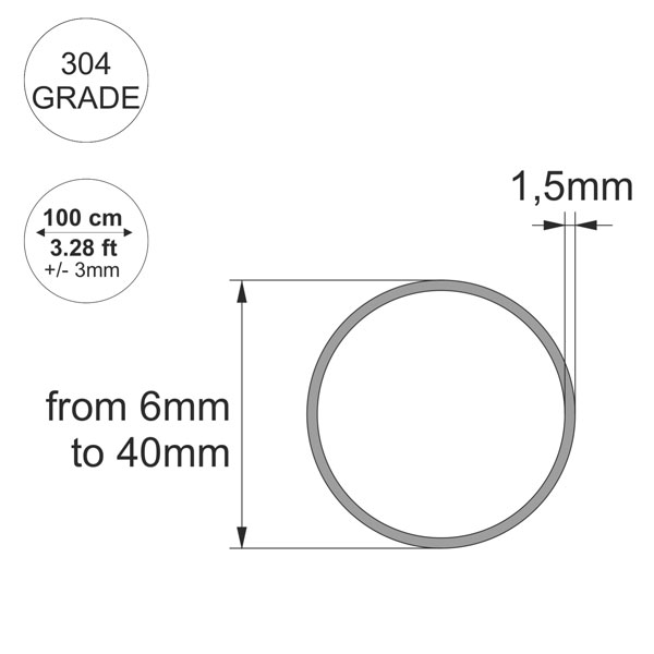 1m Long Stainless Steel Round Tube / Pipe 304 Grade