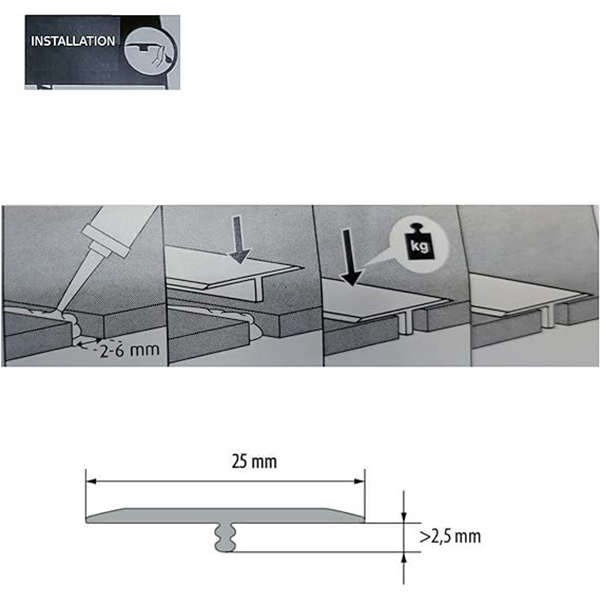 25mm T Profile Transition Trim for LVT Floor Aluminium Door Bars Threshold