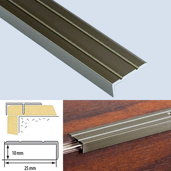 Aluminium Anti Non Slip Stair Edge Nosing Rubust Trim Drilled