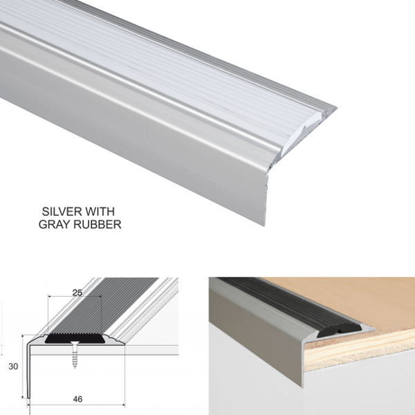 Aluminium Anti-Slip Stair Nosing Edge Trim With Rubber Insert