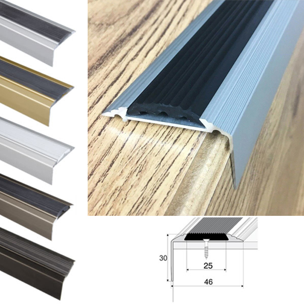 Aluminium Anti-Slip Stair Nosing Edge Trim With Rubber Insert