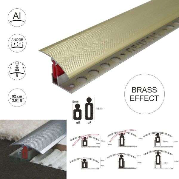 Aluminium Door Threshold T Bar Trim Adjustable Height/Pivots Easy Clip