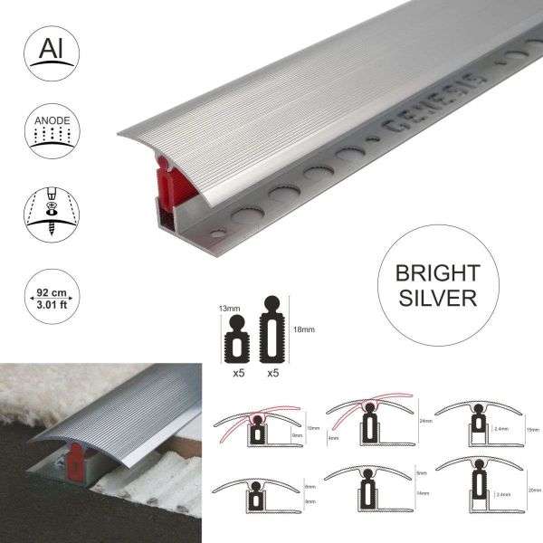 Aluminium Door Threshold T Bar Trim Adjustable Height/Pivots Easy Clip