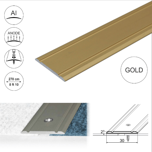 Aluminium Flat Door Threshold  Screw fix For Wooden, Laminate, Carpet Vinyl Flooring