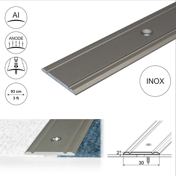 Aluminium Flat Door Threshold  Screw fix For Wooden, Laminate, Carpet Vinyl Flooring