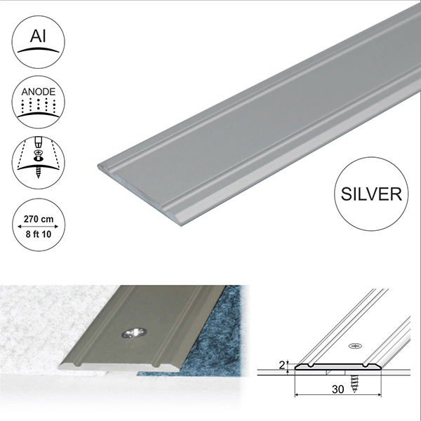 Aluminium Flat Door Threshold  Screw fix For Wooden, Laminate, Carpet Vinyl Flooring