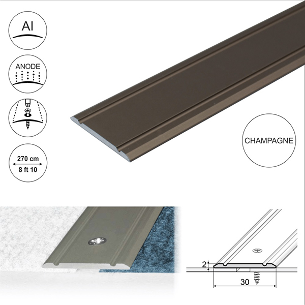 Aluminium Flat Door Threshold  Screw fix For Wooden, Laminate, Carpet Vinyl Flooring