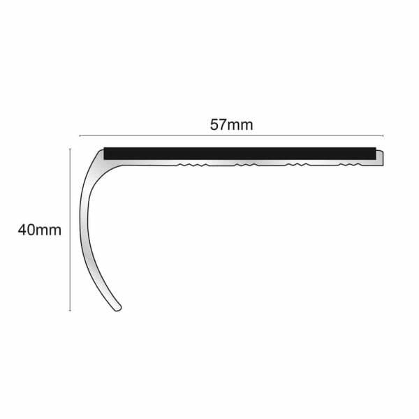 Aluminium Non Slip Commercial Stair Nosing Bullnose Edge Trim With Pvc Insert 57 x 40mm