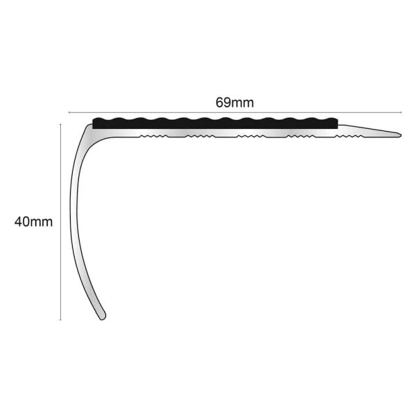 Aluminium Non Slip Commercial Stair Nosing Edge Trim With Pvc Insert 69 x 40mm