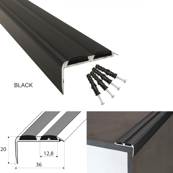 Aluminium Non Slip Rubber Stair Nosing Edge Trim With Rubber Inserts