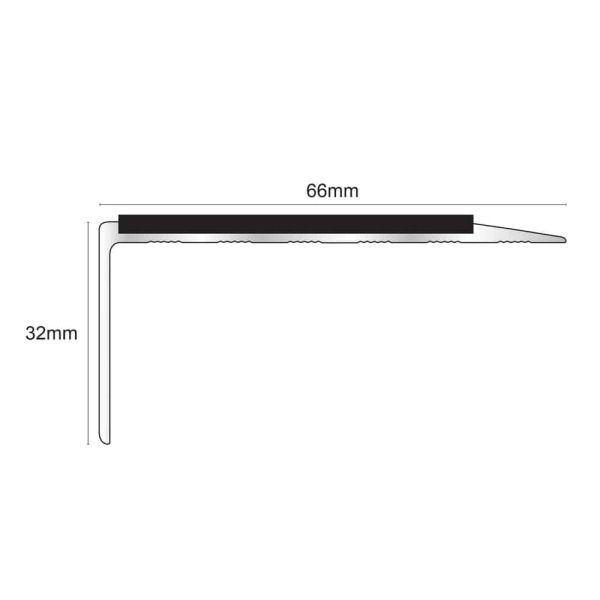 Aluminium Non Slip Stair Nosing 66mm x 32mm Edge Trim With Pvc Insert