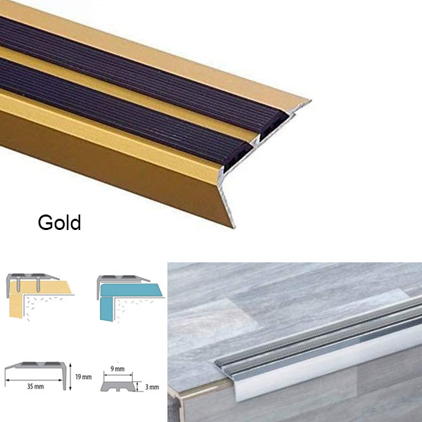 Aluminium Rubber Insert Anti Non Slip Stair Edge Nosing Trim