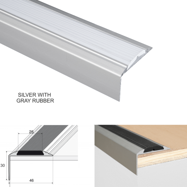 Aluminium Self Adhesive Anti - Slip Stair Nosing Edge Trim With Rubber Insert