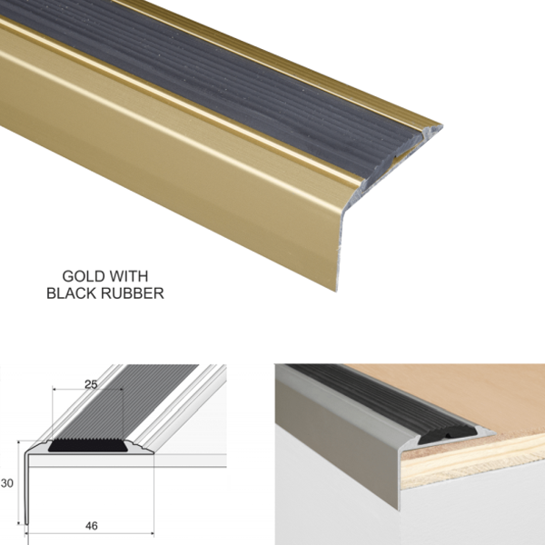 Aluminium Self Adhesive Anti - Slip Stair Nosing Edge Trim With Rubber Insert