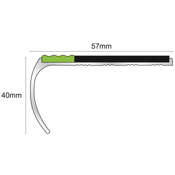 Aluminium Stair Nosing 57mm x 40mm Edge Trim With Anti Slip PVC Insert