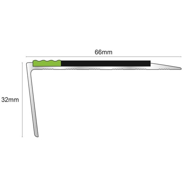  Aluminium Stair Nosing Edge Trim 66mm x 32mm With Anti Slip Pvc Insert