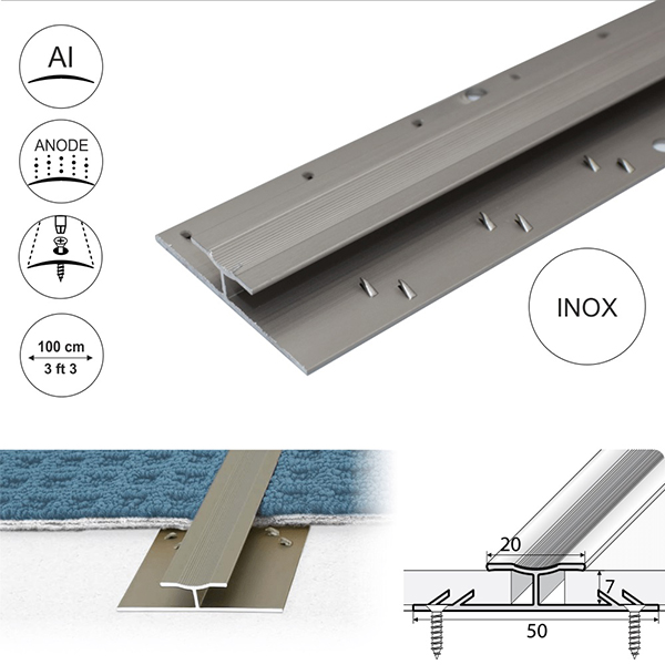 Aluminum Twin Grip Carpet Profile 18um thick coating