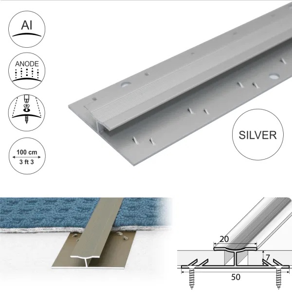 Aluminum Twin Grip Carpet Profile 18um thick coating