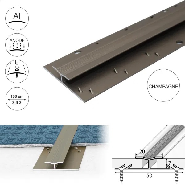 Aluminum Twin Grip Carpet Profile 18um thick coating