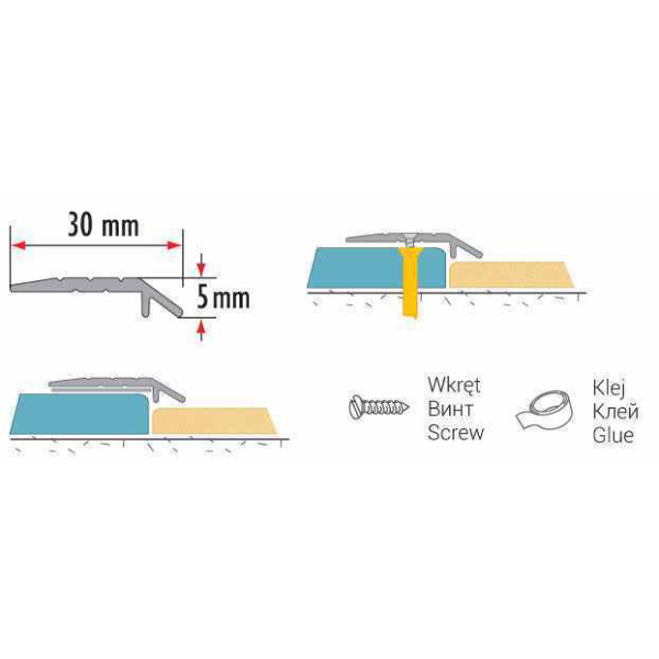 Anodised Aluminium Door Floor Bar Edge Trim Threshold Ramp