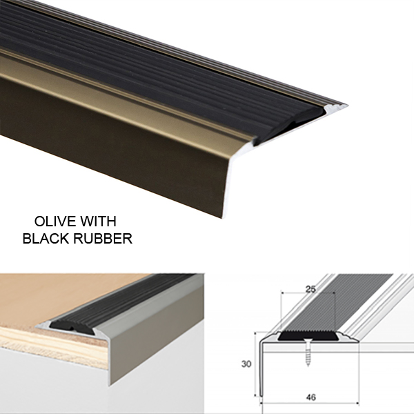 Anodised Aluminium Stair Nosing With Non Slip Rubber For Tread Edges