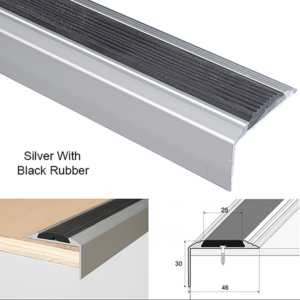 Anodised Aluminium Stair Nosing With Non Slip Rubber For Tread Edges