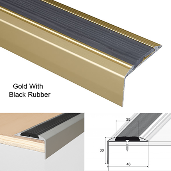 Anodised Aluminium Stair Nosing With Non Slip Rubber For Tread Edges