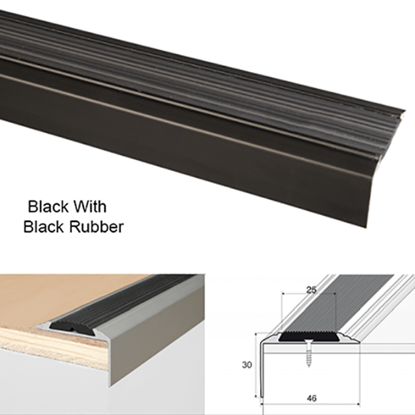 Anodised Aluminium Stair Nosing With Non Slip Rubber For Tread Edges