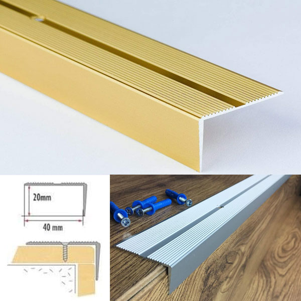 Anti Non Slip Stair Nosing Aluminium Edge Rubust Trim Drilled Carpet Guard