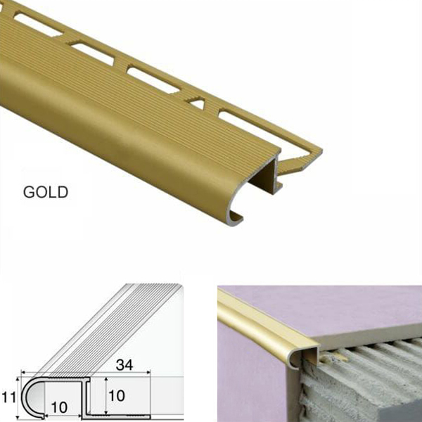 Anti-Slip Stair Nosing Edge Trim Step Edging For Tiles 34mm x 11mm x 10mm