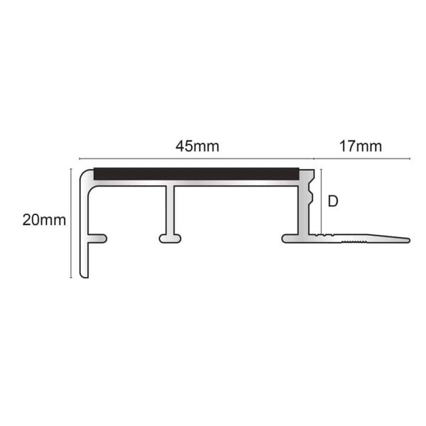 Commercial Stair Nosing 12.5mm Flooring Slimline Ceramic Tile-In Non Slip Stair Nosing