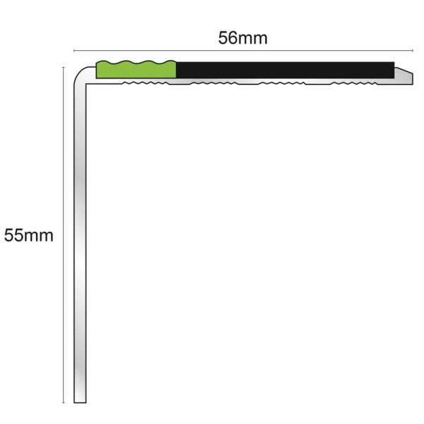 Commercial Stair Nosing 56mm x 55 mm Edge Trim With Pvc Insert  DDA Compliant Aluminium