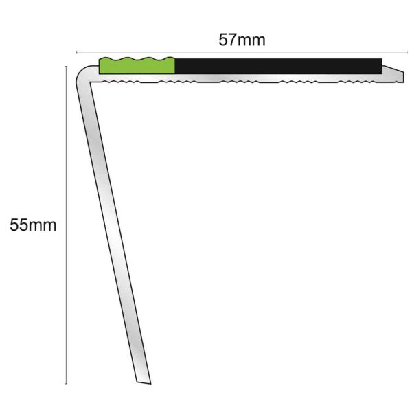 Commercial Stair Nosing 57mm x 55mm Edge Trim With Pvc Insert  DDA Compliant Aluminium