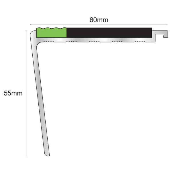 Commercial Stair Nosing 60mm x 55 mm Non Slip With PVC Insert Step Edge Protection DDA Compliant