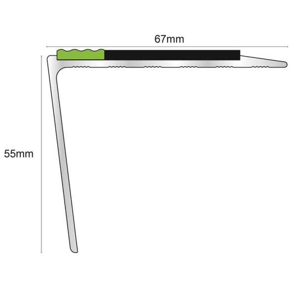 Commercial Stair Nosing 67mm x 55mm Edge Trim With Pvc Insert Non Slip DDA Compliant Aluminium