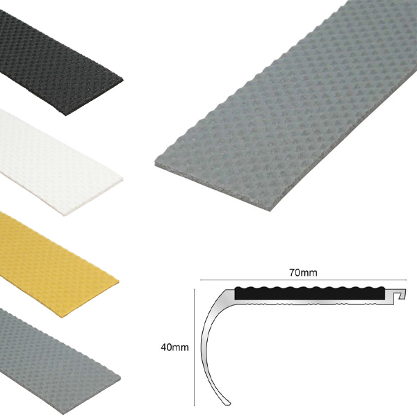 Commercial Stair Nosing 70mm x 40mm with Non Slip PVC Insert Tredsafe