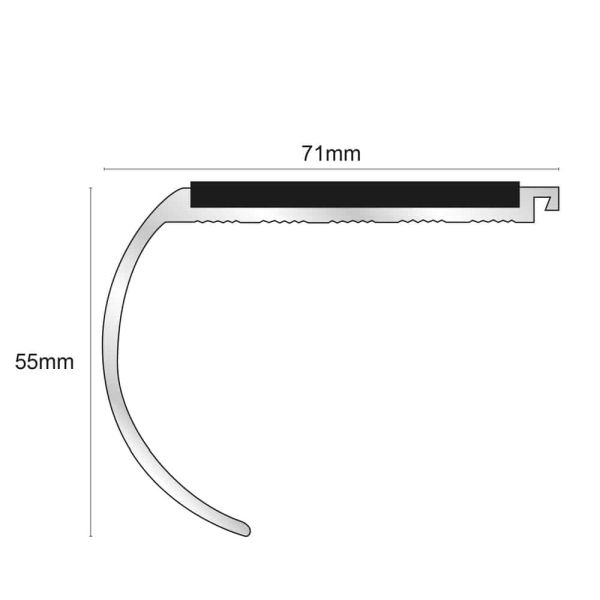 Commercial Stair Nosing 71mm x 55mm With PVC Insert Non Slip Bullnose Stair Nosing