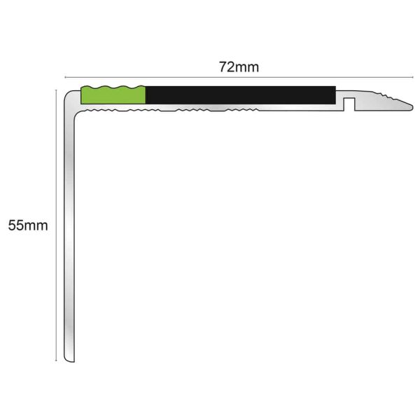 Commercial Stair Nosing 72mm x 55mm  DDA Compliant Non Slip With PVC Insert