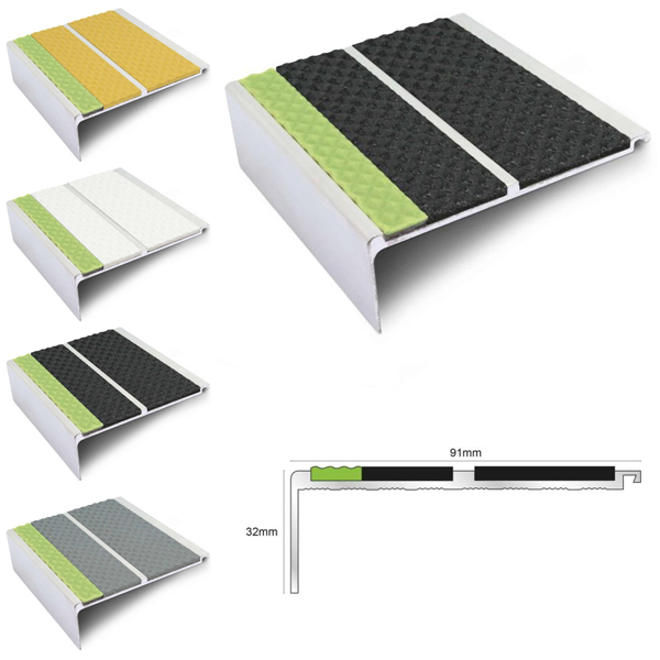 Commercial Stair Nosing 91mm x 32mm With PVC Insert step edge protection Tredsafe