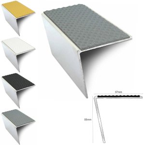 DDA Compliant Aluminium Non Slip Commercial Stair Nosing Edge Trim With Pvc Insert 57 x 55mm