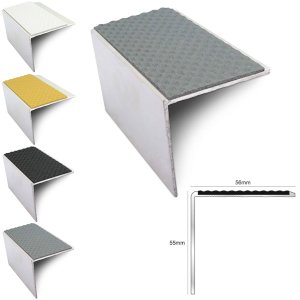 DDA Compliant Aluminium Non Slip Stair Nosing Edge Trim With Pvc Insert 56 x 55mm 