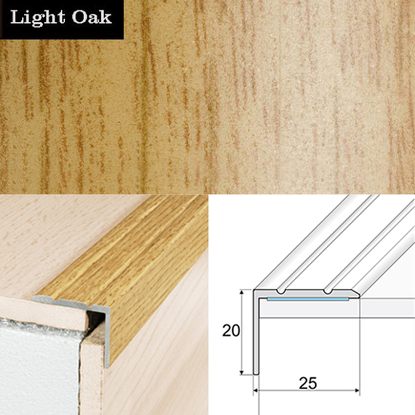 Non Slip Aluminium Wood Effect Stair Nosing Edge Trim Self Adhesive