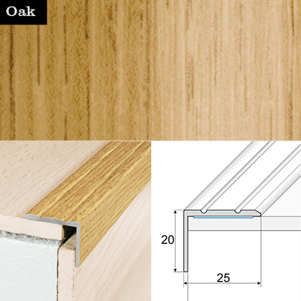 Non Slip Aluminium Wood Effect Stair Nosing Edge Trim Self Adhesive