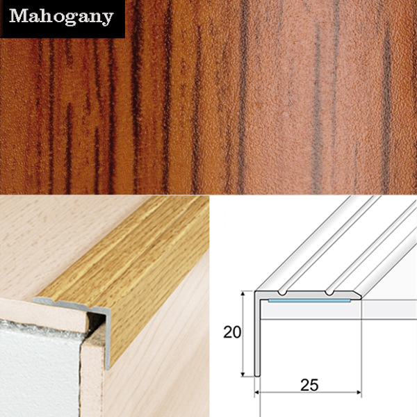 Non Slip Aluminium Wood Effect Stair Nosing Edge Trim Self Adhesive