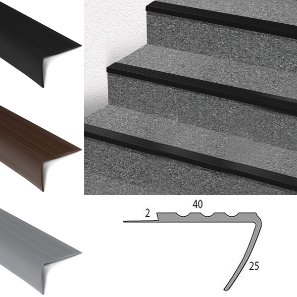 PVC Stair Nosing Profile in L Shape Elegant Stair Protection For Laminate, Parquet, Tiles or Carpet